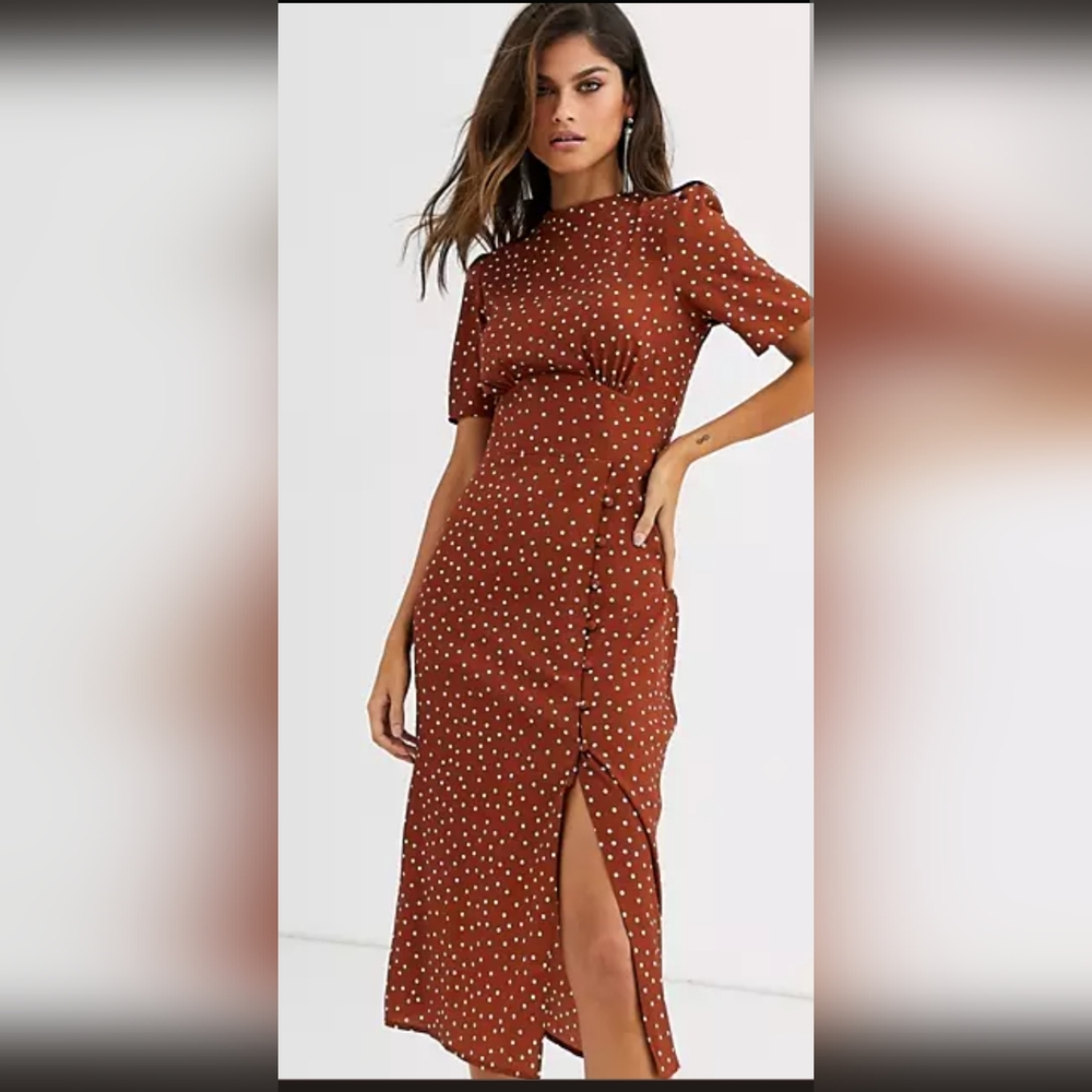 Satin Like Polka Dot Dress